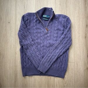 Polo cable knit quarter zip sweater purple